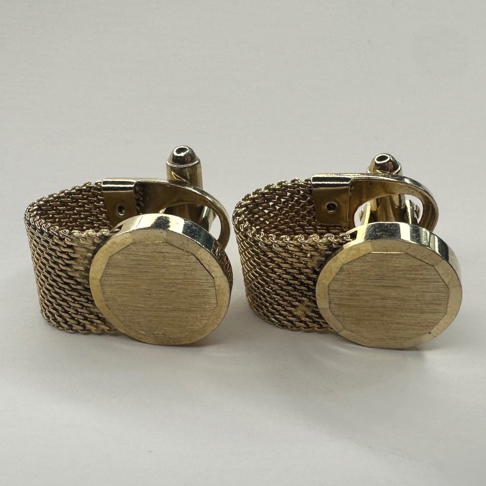 Vintage Gold Toned Cufflinks Sold Mesh Wrap Around
